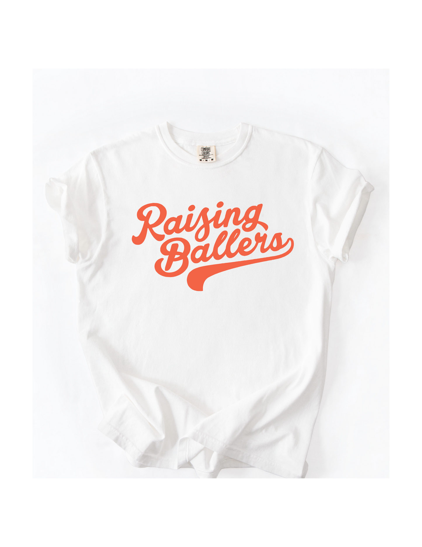 Raising Ballers - White w/ Peach Text (SS or Tank)