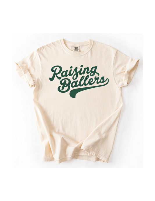 Raising Ballers - Ivory w/ Forest Green Text (Adult SS or Tank)