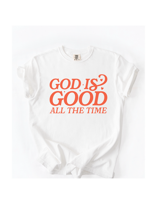 God is Good - White w/ Burnt Orange Writing (SS Tee or Tank)